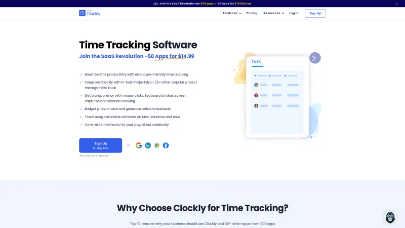 Homepage of Clockly by 500apps