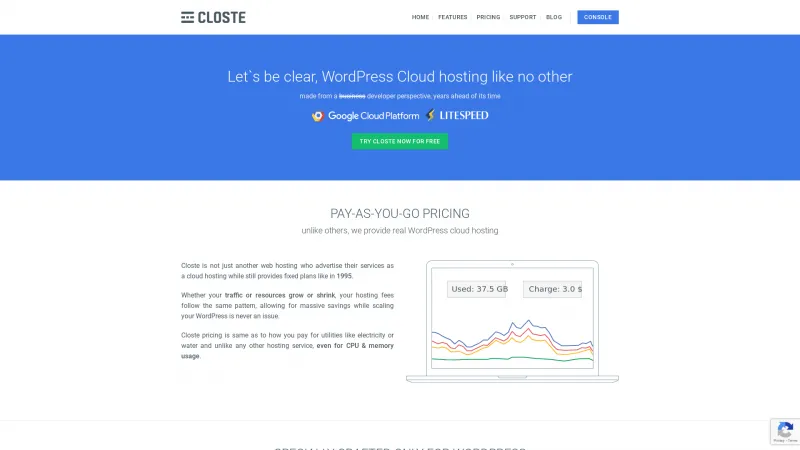 Homepage of Closte