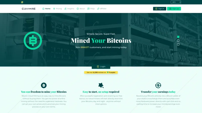 Homepage of CloudMine