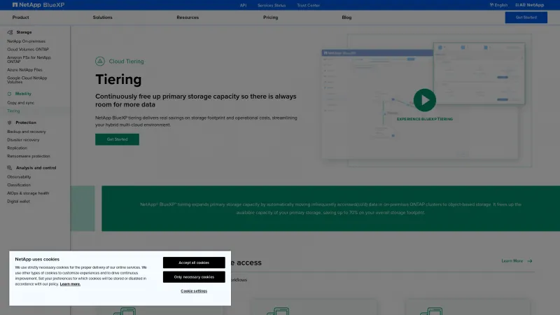 Homepage of NetApp Cloud Tiering