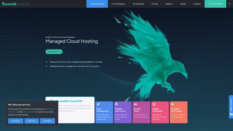 Homepage of RavenDB Cloud