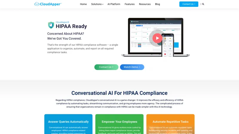 Homepage of CloudApper HIPAA Ready