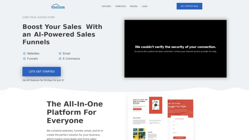 Homepage of Cloud Funnels