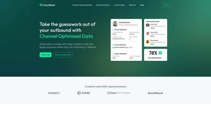 Homepage of CloudLead