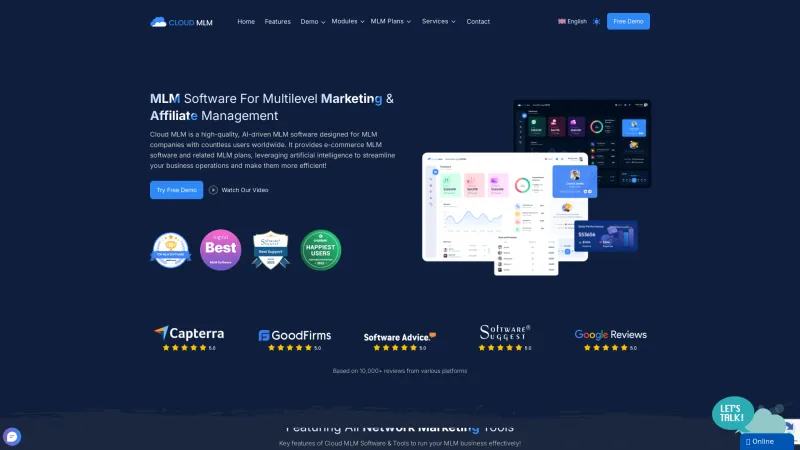 Homepage of Cloud MLM Software