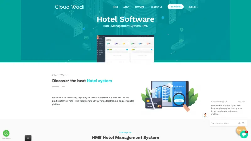 Homepage of CloudWadi Hotel Management Software