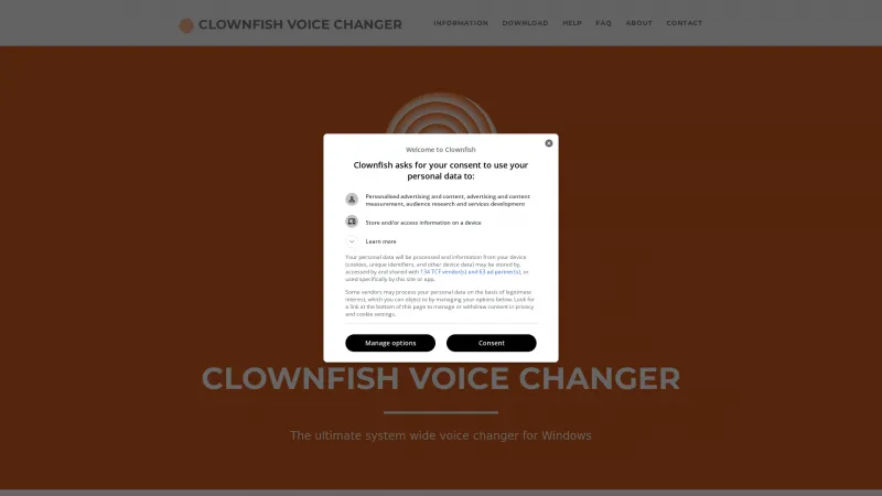 Homepage of Clownfish Voice Changer