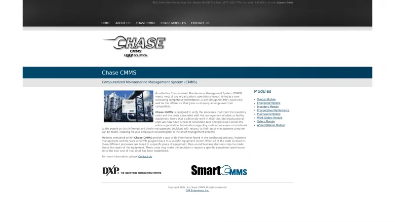 Homepage of Chase CMMS