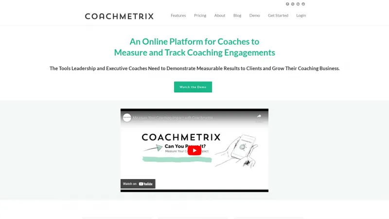 Homepage of Coachmetrix