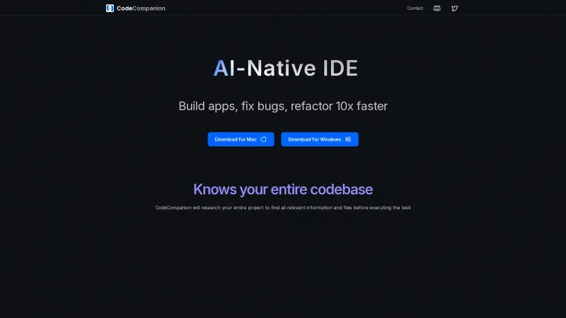 Homepage of CodeCompanion.AI