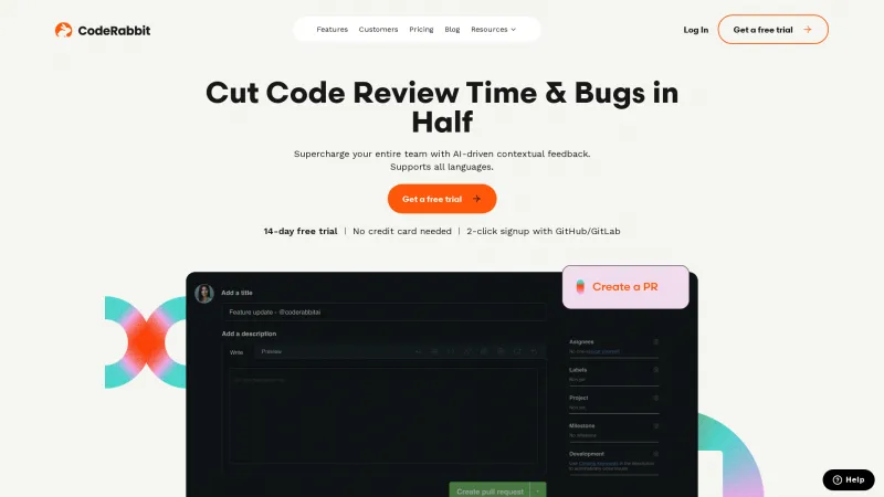 Homepage of CodeRabbit