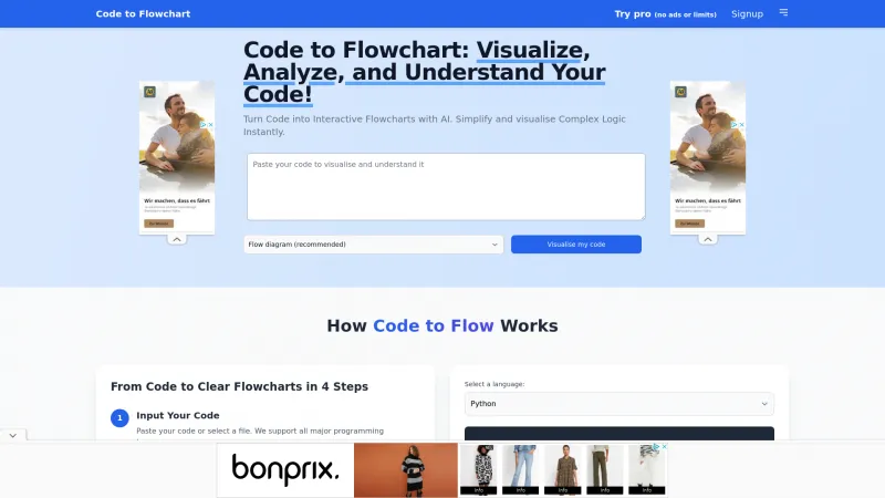 Homepage of Code to Flowchart