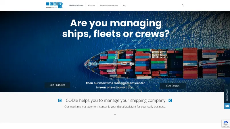 Homepage of CODie Maritime Suite