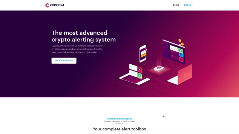 Homepage of Coindera