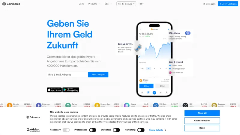 Homepage of Coinmerce