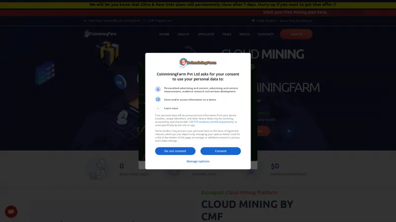 Homepage of CoinMiningFarm