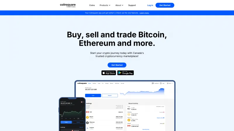 Homepage of Coinsquare