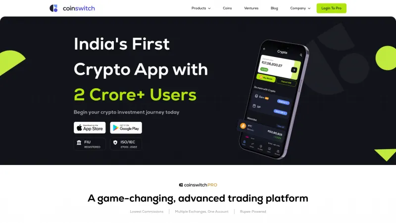 Homepage of CoinSwitch Kuber