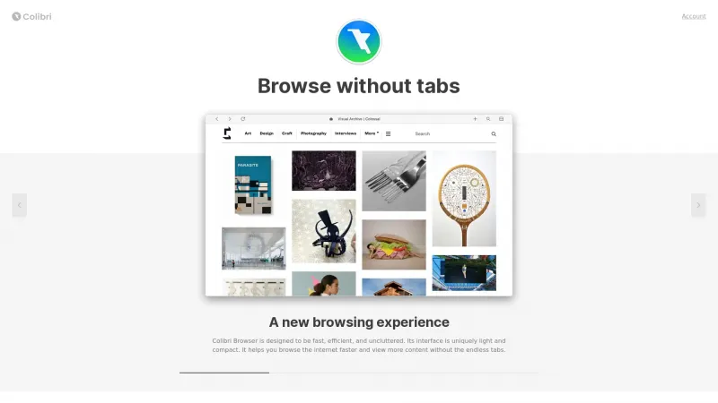 Homepage of Colibri Browser