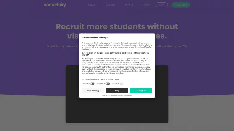 Homepage of CareerFairy