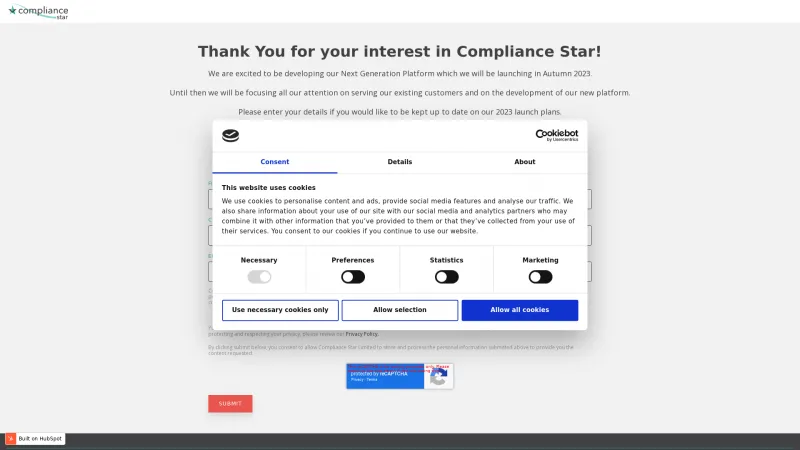 Homepage of Compliance Star