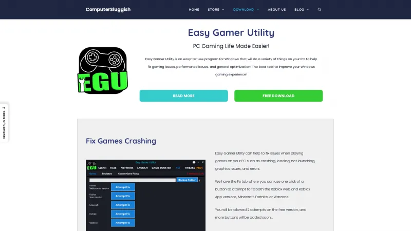 Homepage of Easy Gamer Utility