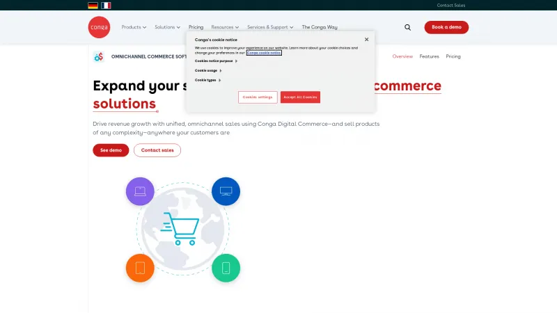 Homepage of Conga Digital Commerce