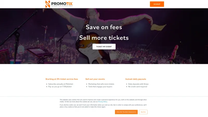 Homepage of PromoTix