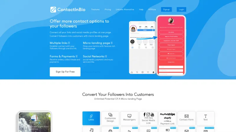 Homepage of ContactInBio