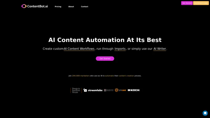 Homepage of ContentBot