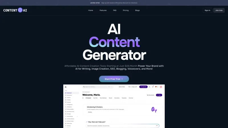 Homepage of ContentPlusAI