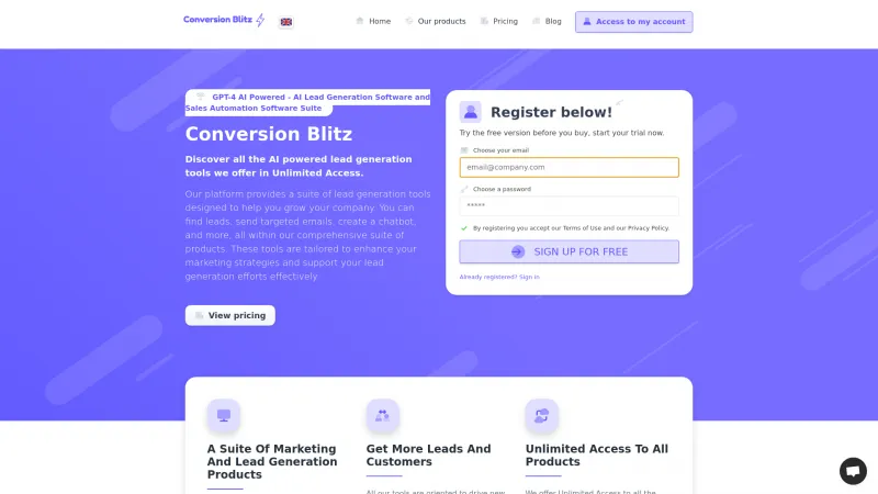 Homepage of Conversion Blitz