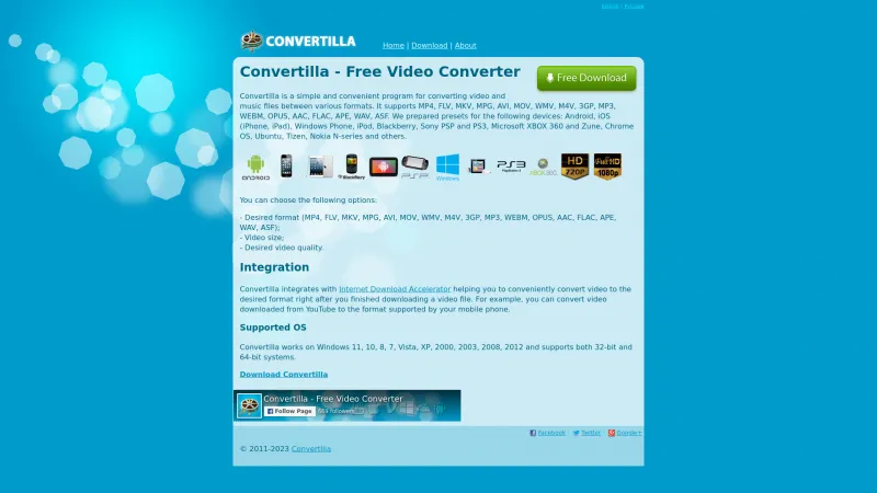 Homepage of Convertilla