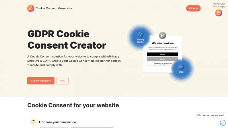 Homepage of Cookie Consent Generator