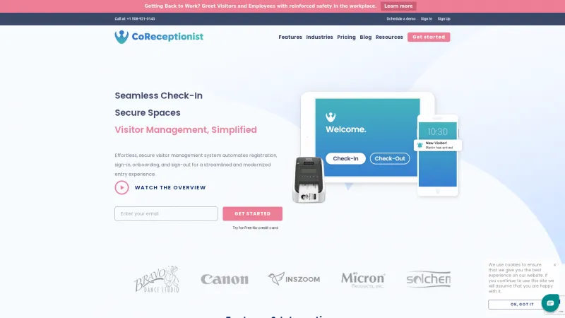 Homepage of CoReceptionist