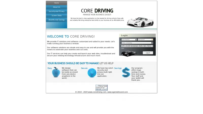 Homepage of Core Driving