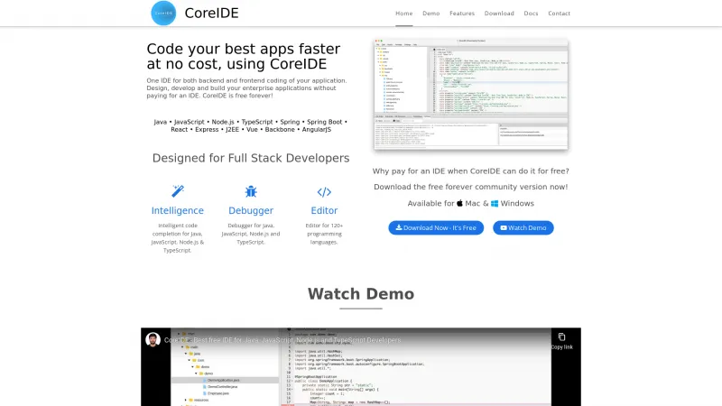 Homepage of CoreIDE