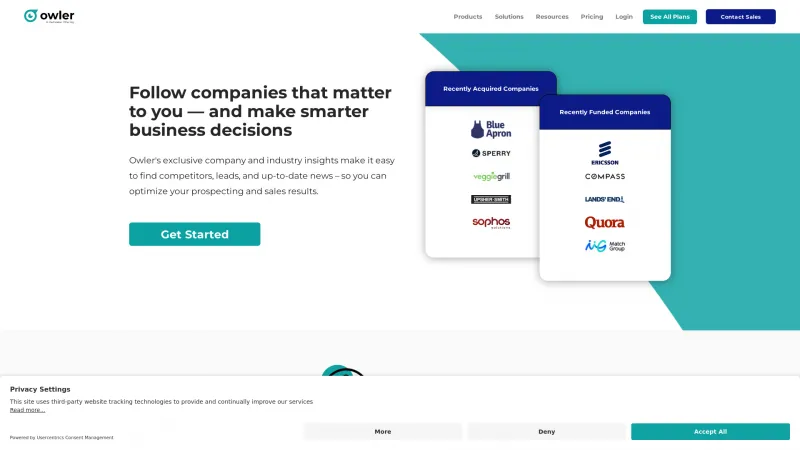 Homepage of Owler