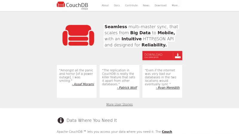 Homepage of Apache CouchDB