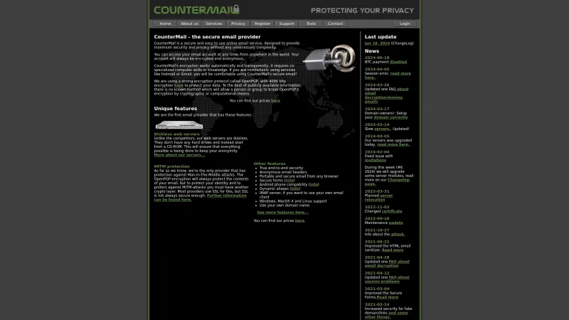 Homepage of CounterMail