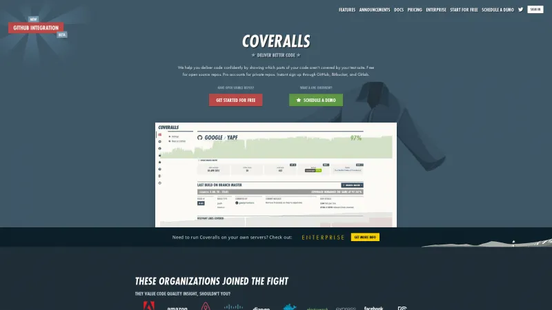 Homepage of Coveralls