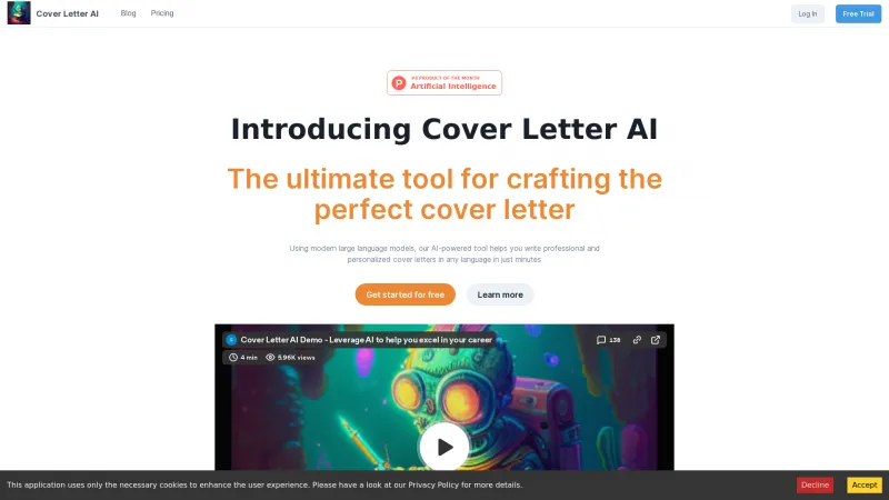 Homepage of Cover Letter AI