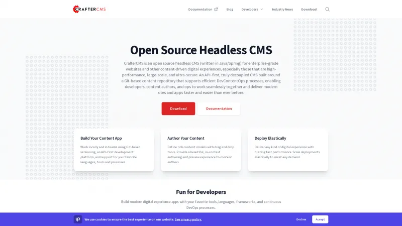 Homepage of Crafter CMS