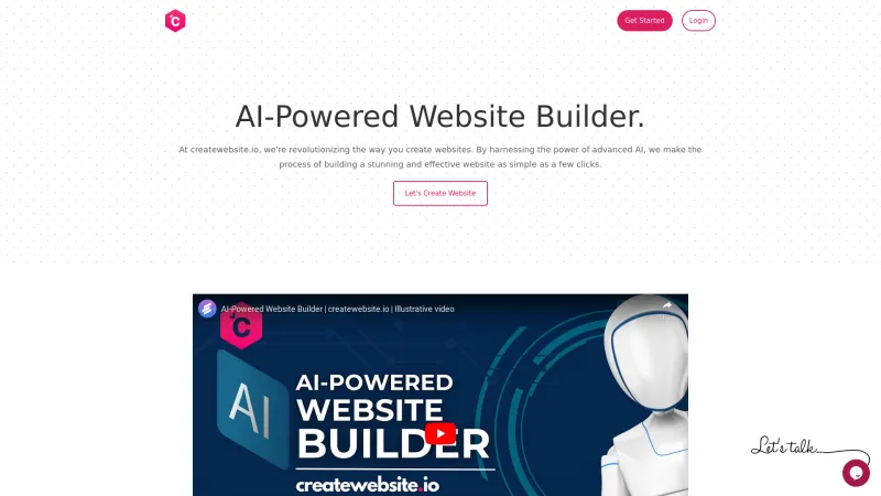 Homepage of CreateWebsite.io