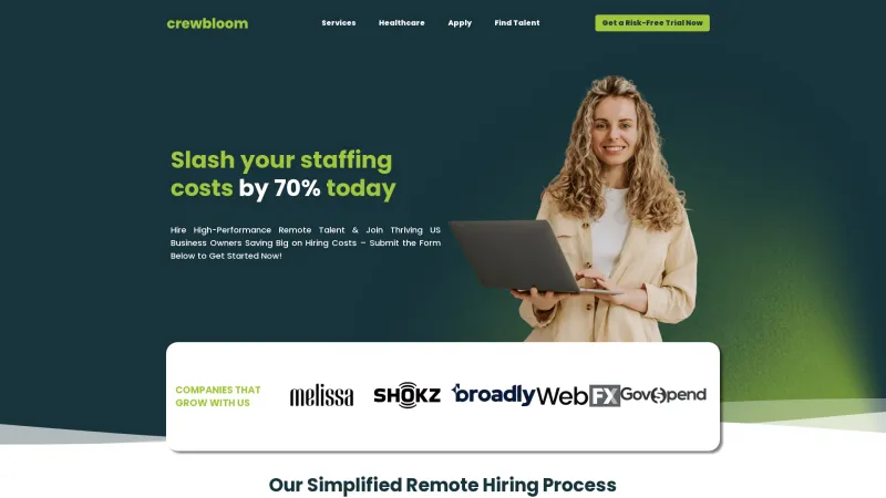 Homepage of CrewBloom