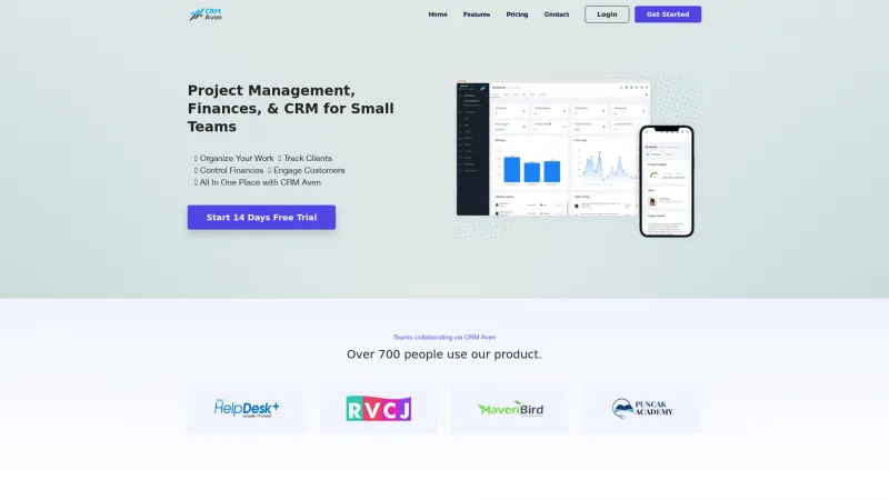 Homepage of CRM Aven