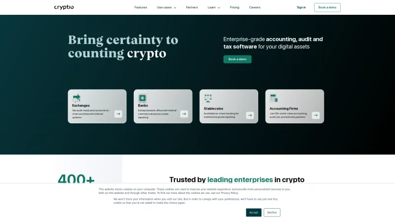 Homepage of Cryptio