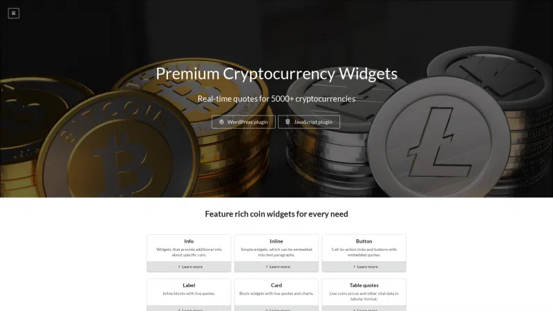 Homepage of Premium Cryptocurrency Widgets