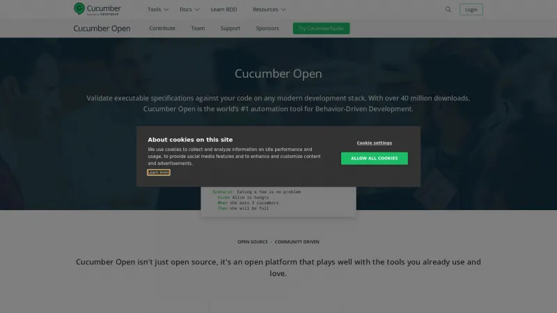 Homepage of Cucumber