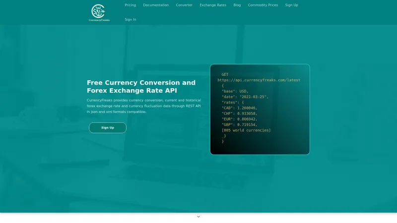 Homepage of CurrencyFreaks